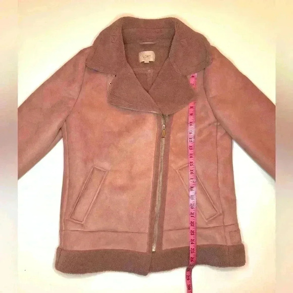 LOFT Women’s Pink Faux Suede Moto Aviator Sherpa Jacket Size- M - Picture 2 of 11